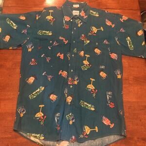 Vtg Chaps Ralph Lauren Drinks Hawaiian Shirt Men's Medium Teal Magnum PI 1990’s